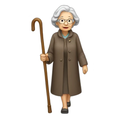 Old woman walking cane sticker