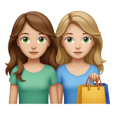 make me and my best friend togheter i have brown hair that falls on my shoulders and BROWN eyes and she has really long wavy brown hair with a little blonde and green/blue eyes we are shopping and i have BROWN eyes and i am taller than her sticker