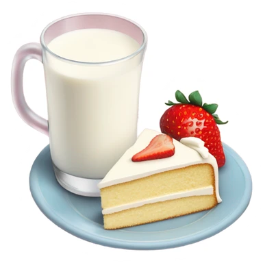 Milk at glass and vanilla cake strawberry at plate sticker