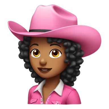 cowgirl with black curly hair wearing a pink cowgirl hat sticker