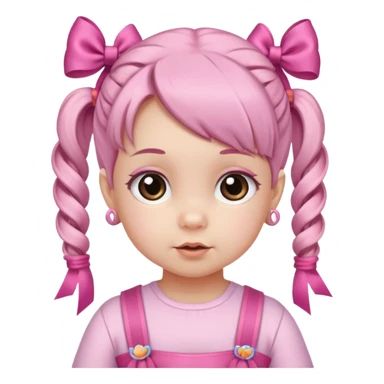a baby girl with two ponytails and pink ribbons sticker