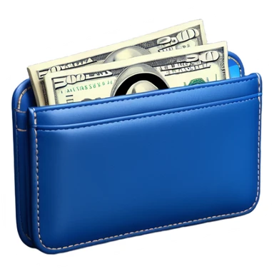 Rich emoji style Deep Blue leather wallet with dollar bills, luxury money vibe, premium 3D emoji, ultra clean, high detail, no background sticker