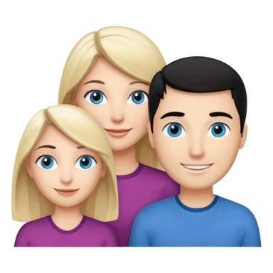 Blond woman with blue eyes on left. And a Man with black hair and grey eyecolor in the middle. And a blank woman with brown hair and grey eyes on the right. Happy together sticker
