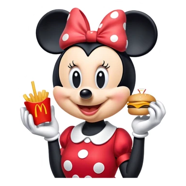 Minnie Mouse eating a McDonald’s happy meal sticker