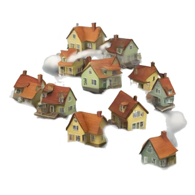 A whole cluster of houses floating on clouds in the sky sticker