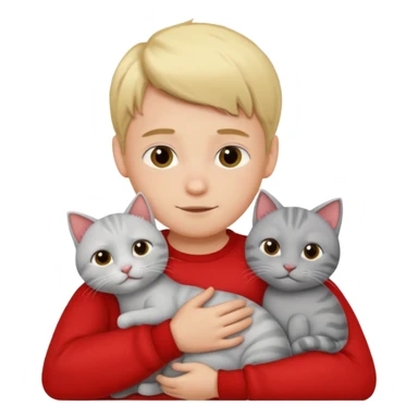 Make 20 gray cats cudling a kid that’s a boy wearing all red and he’s blond sticker