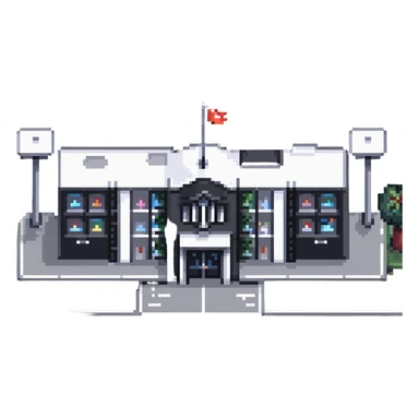 modern school campus building with multiple entrances, no flag pole sticker