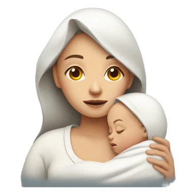 European sad mother with newborn sticker