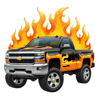 Black Silverado truck 4x4 with flames around sticker