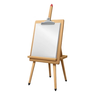 Minimalistic flat vector icon, iOS style, thin black contour on white background. Easel with a paper sheet and a pencil leaning against it. No text, no shadows sticker