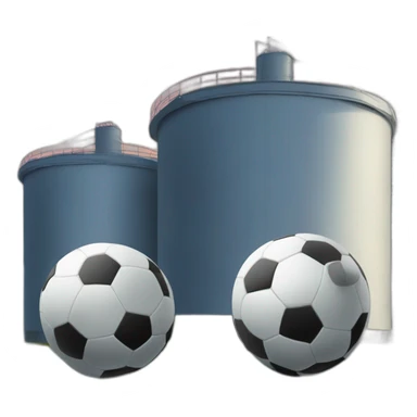 two-soccer-balls-in-front-of-one-silo-tower-in-the-centre sticker
