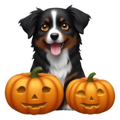 Small black australian shepherd dog in a pumpkin sticker