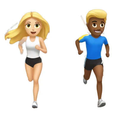 make an emoji of a brunette woman and blond man running in a track  sticker