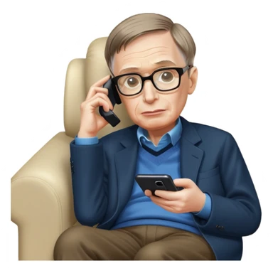 Stephen Hawking with glasses sitting on a couch playing a mobile phone game sticker