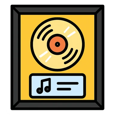 platinum record award in a black frame, shiny disc, music plaque, color icon sticker