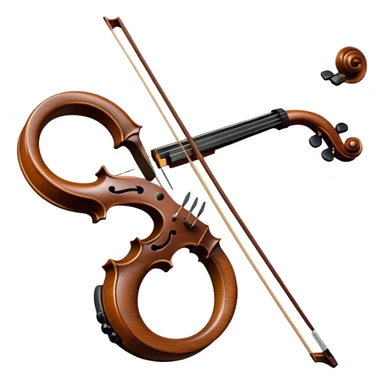 Create a refined and elegant emoji representing a bow crafted by Antonio Stradivari. The design should feature a beautifully detailed bow with intricate woodwork and fine metal fittings, emphasizing its craftsmanship. Include subtle elements like a hint of violin or viola strings to reflect its use. Use classic colors like dark wood brown, gold accents, and silver to convey the luxury and artistry of the bow. The background should be transparent. sticker