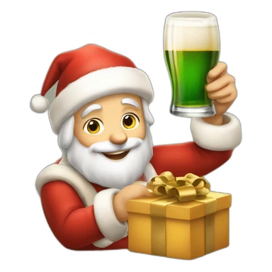 Père Noël qui offre un verre de bière à un enfant comme cadeau sticker