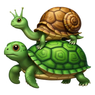 A snail is perched on the back of a turtle. sticker