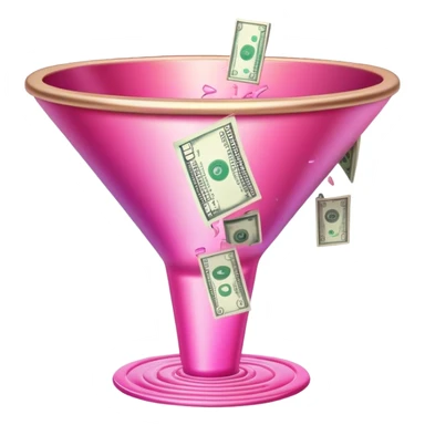 pink marketing funnel with dollars at the buttom sticker