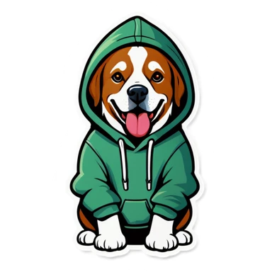 Dog wearing a hoodie sticker