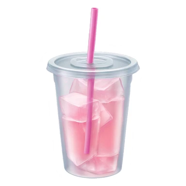 Realistic plastic cup and lid with Transluscent light pink soda and large ice cubes inside and one straw through the top of the lid. sticker