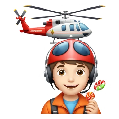 happy kid with helicopter hat eating candy sticker