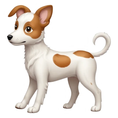 White midle dog Not fluffy with brown eyes and some long white body and white ears with brown spots curved on the sides , walking  sticker