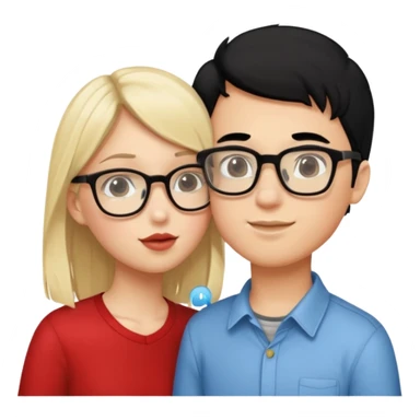 pretty light blonde girl barbie kissing nerd boy with black hair and tan skin on the cheek sticker