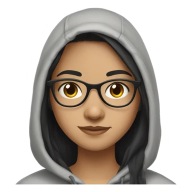 Pretty girl with light skin , Black long hair,big brown eyes,in a light grey hoodie,with a pair of black glasses  sticker