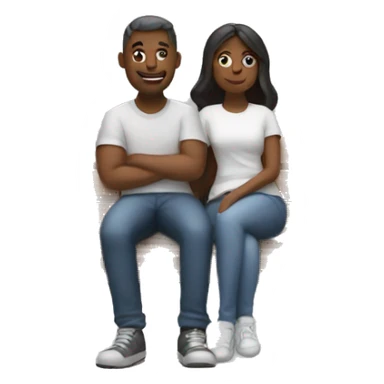 Couple sitting together on a bench surrounded by heart doodles sticker