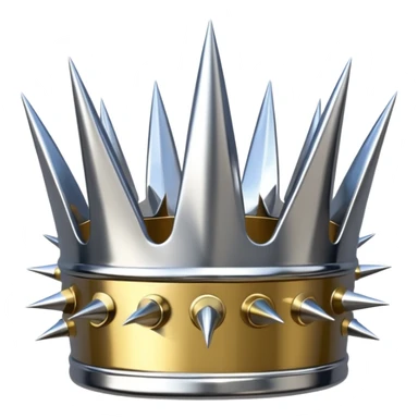 A spiked crown emoji made of silver chrome, sharp yet rounded metallic spikes, glossy reflections, aggressive luxury swag aesthetic, iOS emoji style, centered, clean white background sticker