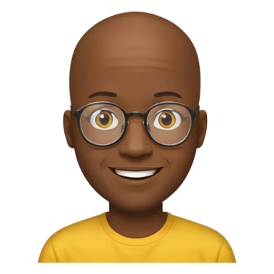 bald black man with eyeglasses with yellow shirt sticker