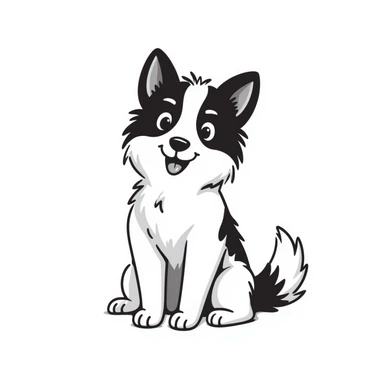 A pure white Border Collie dog sitting, with fluffy fur, alert pointed ears, and friendly expression sticker