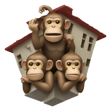 Three monkeys under a house of cards sticker