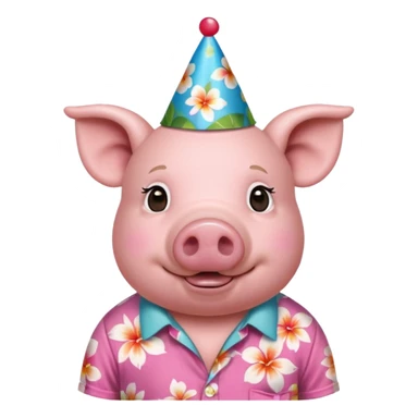 Pig with aloha shirt, birthday hat sticker