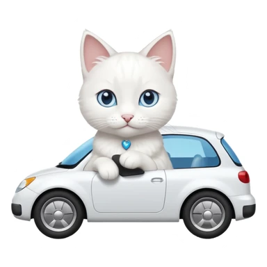 Please create a small emoji the size of 🚗 featuring a pure white cat with blue eyes on a white car viewed from side. Again it is necessary that the emoji must be extremely small, much smaller than a standard sized sticker. sticker