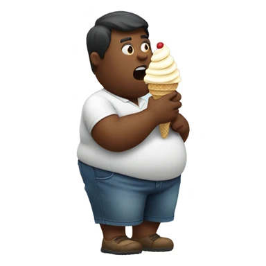 Obese man eating an ice cream sticker