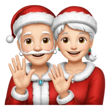 SANTA Y MAMA CLAUSE SONRIENDO CON ORTODONCIA EN DIENTES Y MANO SALUDANDO 5 DEDOS sticker