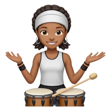A black girl drummer with a sporty headband and clothes, tapping her drum rhythmically with a grin. sticker