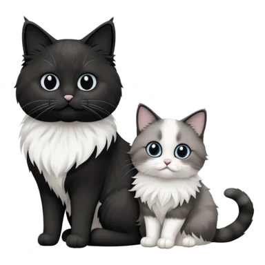 2 chats noirs et blancs qui se ressemblent l'une poil court l'autre poil ragdoll sticker