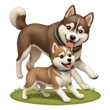 A Siberian husky playing with a brown lab  sticker
