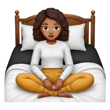 UNE FEMME DE COULEUR DE PEAU NOIRE HABILLE AVEC UN PULL BLANC ET JOGGING NOIR ET ELLE EST DANS SON LIT sticker