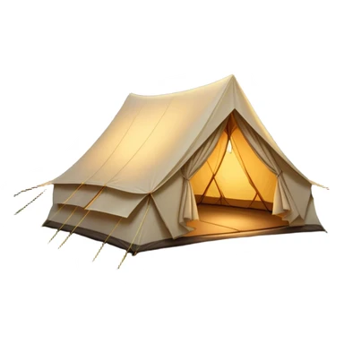 Cinematic Realistic Tent, a sturdy canvas tent nestled among tall trees, warm golden light spilling from inside, gentle folds in the fabric visible, glowing against the cool, dark forest backdrop, evoking a sense of adventure and comfort. sticker