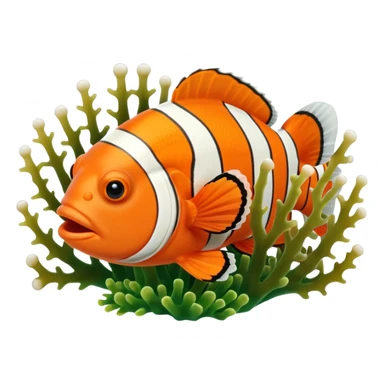Realistic Clownfish popping out from algae and corals sticker