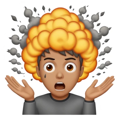 Combine this three emojis 💀🤯💨 where the head should be blasted like 2nd emoji and smoke should come out like third emoji and the reaction should be like this emoji 😨 sticker