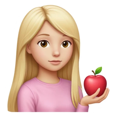 girl in light pink clothes, blonde with long straight hair, side view, apple emoji style, variation 2 sticker