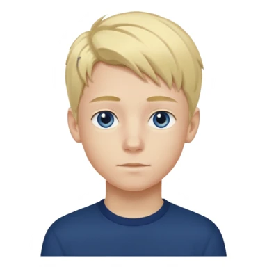 A portrait of a 14-year-old boy, he's got fair blond and yellowish ivy league hair, fair skin and blue eyes. he's wearing a dark blue longsleeve. he's calm. sticker