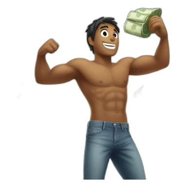 Shirtless guy dancing under raining money  sticker