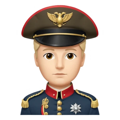 Napoleonic officer in classic military uniform with bicorne hat and epaulettes, confident pose, detailed, suitable for icon or emoji sticker