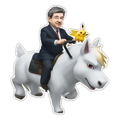 Jean Luc Mélenchon riding a pokémon sticker